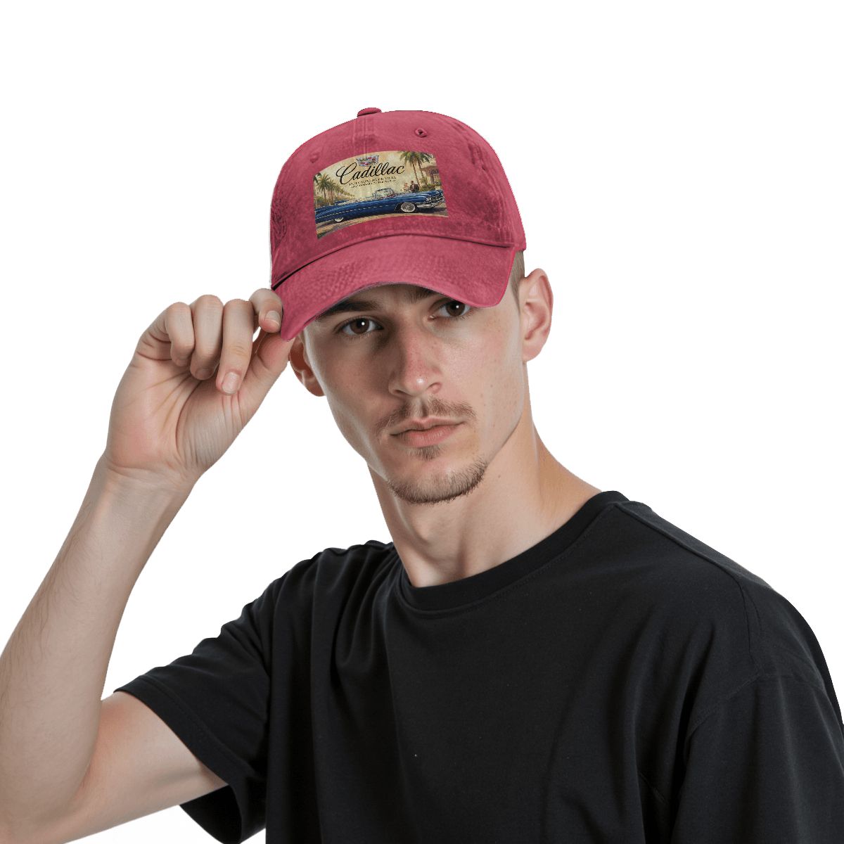 Unisex Washed Denim Baseball Cap Firefly1959 Cadillac De Ville, Blue