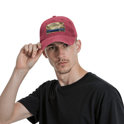 Unisex Washed Denim Baseball Cap Firefly1959 Cadillac De Ville, Blue