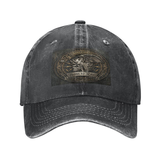 Unisex Washed Denim Baseball Cap BORN TO RIDE
