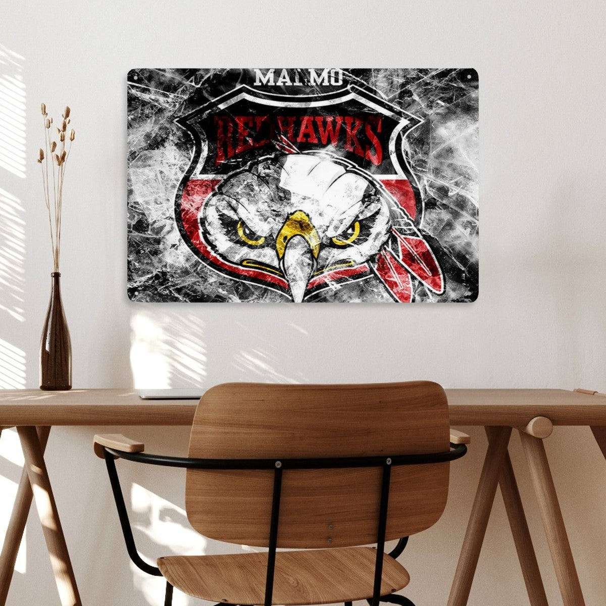 Rectangular Tin Sign Metal Sign Decor MALMÖ RED HAWKS