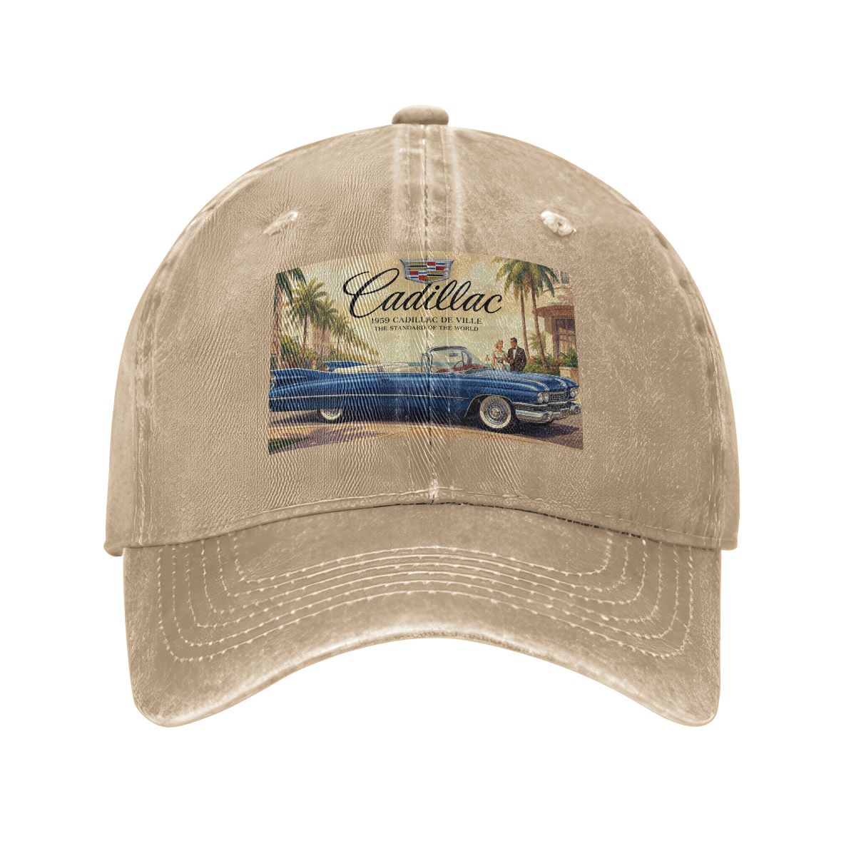 Unisex Washed Denim Baseball Cap Firefly1959 Cadillac De Ville, Blue