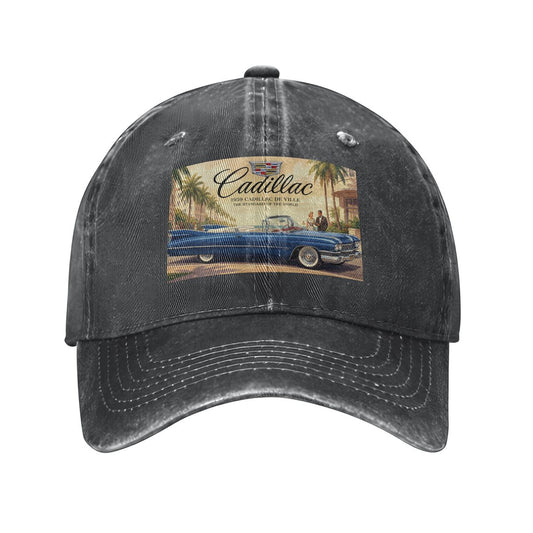 Unisex Washed Denim Baseball Cap Firefly1959 Cadillac De Ville, Blue