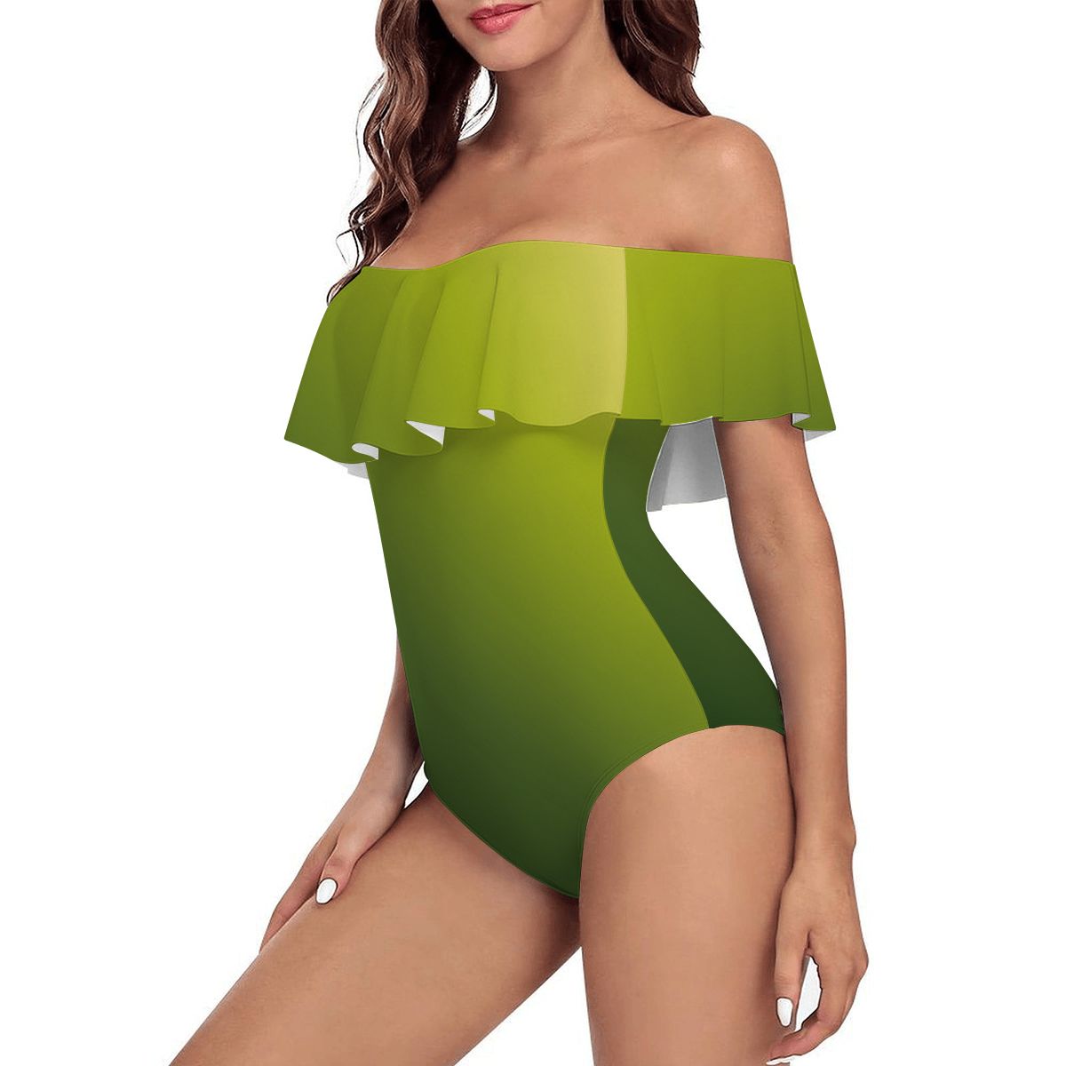 Off Shoulder Ruffle OnePiece Swimsuit