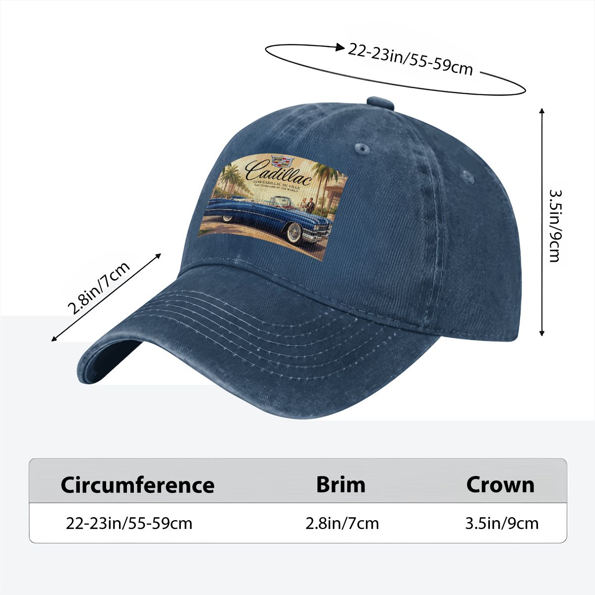 Unisex Washed Denim Baseball Cap Firefly1959 Cadillac De Ville, Blue
