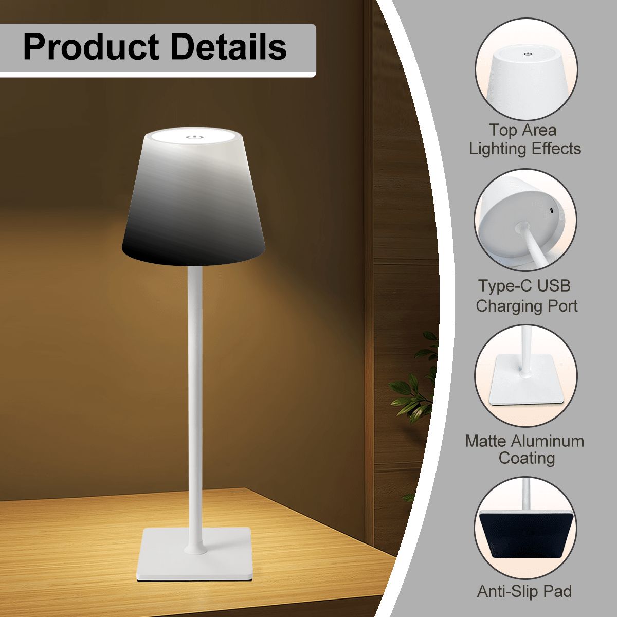 LED Cordless Table Lamp Blackwhite