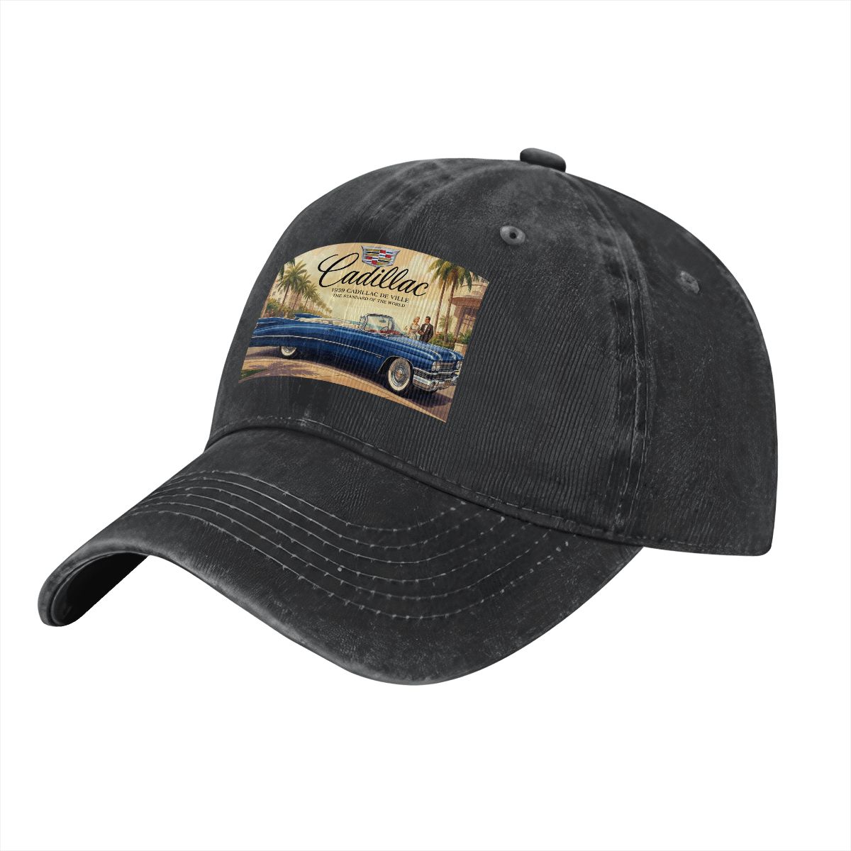 Unisex Washed Denim Baseball Cap Firefly1959 Cadillac De Ville, Blue