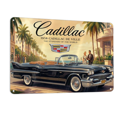 Metal Signs Outdoor 1958 Cadillac De Ville, Black