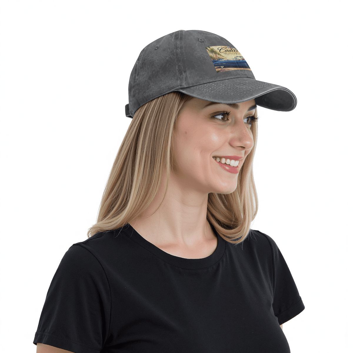 Unisex Washed Denim Baseball Cap Firefly1959 Cadillac De Ville, Blue