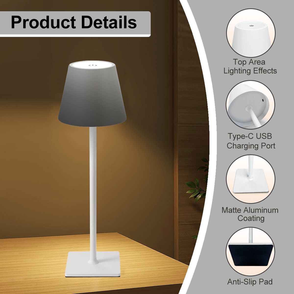 LED Cordless Table Lamp Grayscale