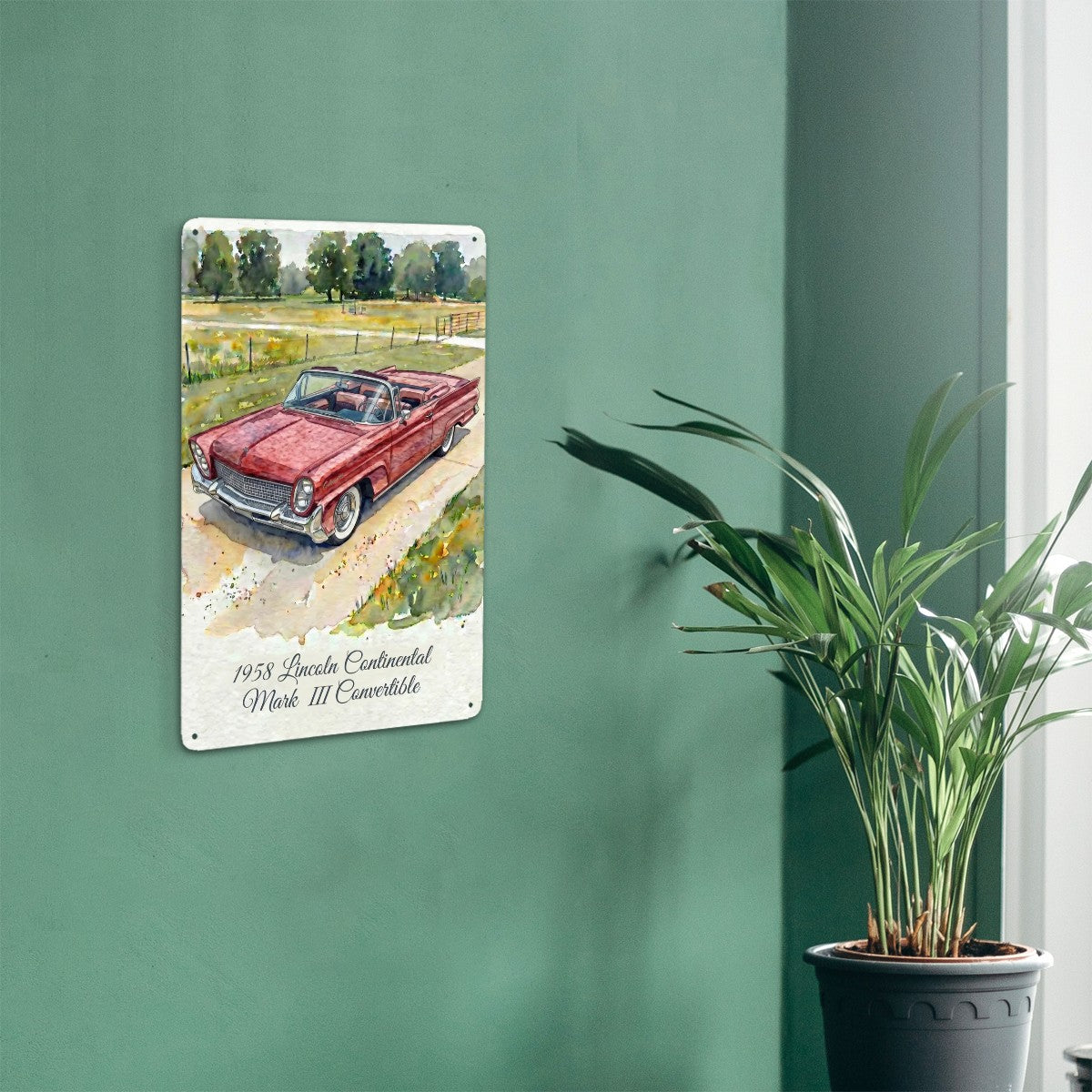 Tin Sign Rectangular 1958 Lincoln Continental Mark III Convertible Röd