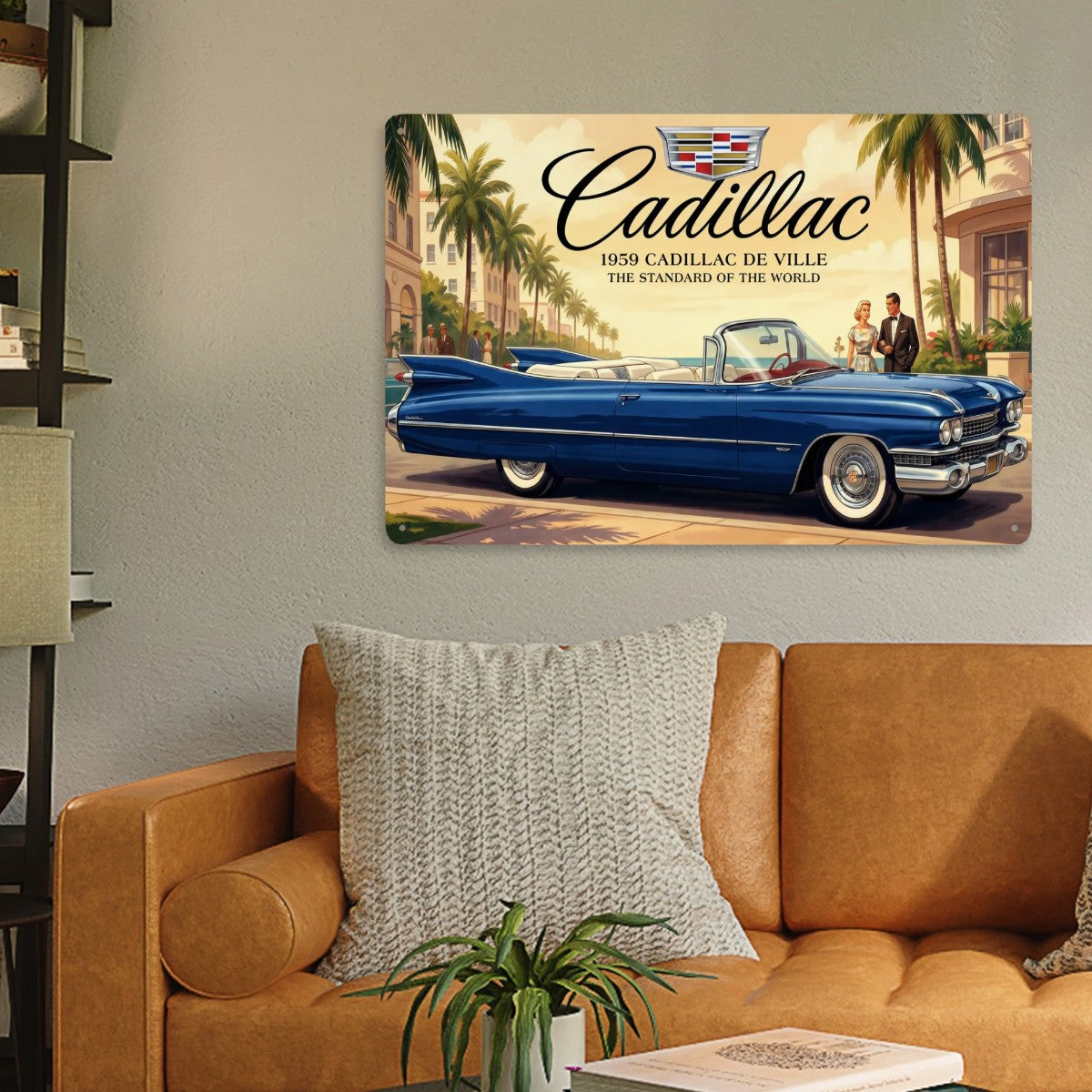 Rectangular Tin Sign Metal Sign Decor 1959 Cadillac De Ville, Blue