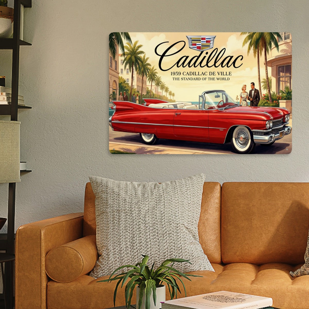 Rectangular Tin Sign Metal Sign Decor 1959 Cadillac De Ville Röd