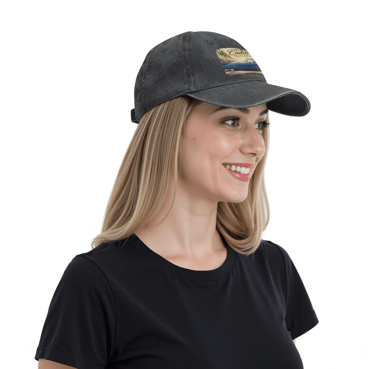 Unisex Washed Denim Baseball Cap Firefly1959 Cadillac De Ville, Blue
