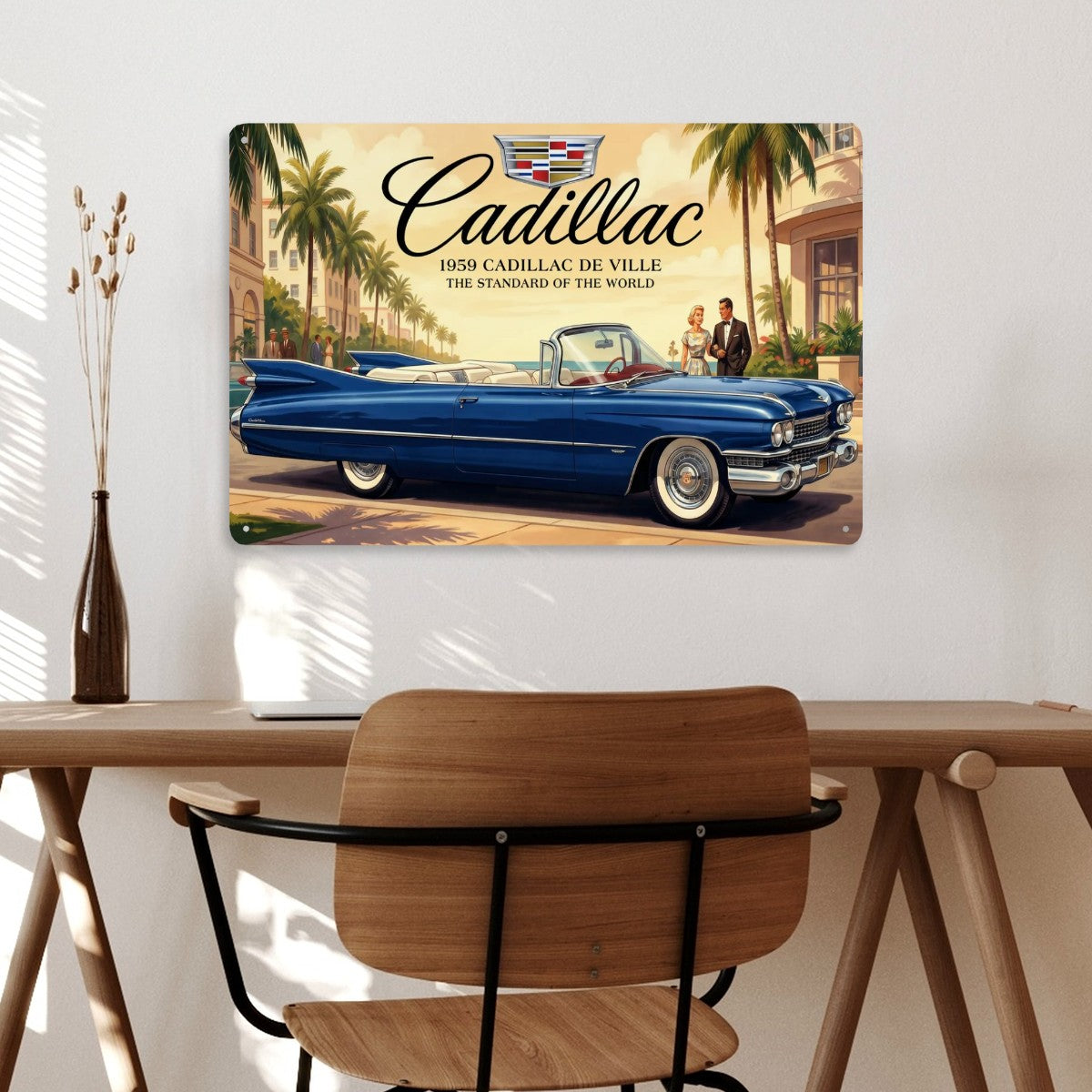 Rectangular Tin Sign Metal Sign Decor 1959 Cadillac De Ville, Blue