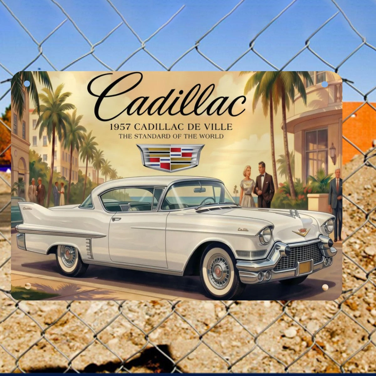 Metal Signs Outdoor 1957 Cadillac De Ville, White