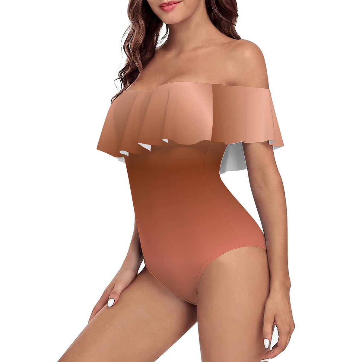 Off Shoulder Ruffle OnePiece Swimsuit