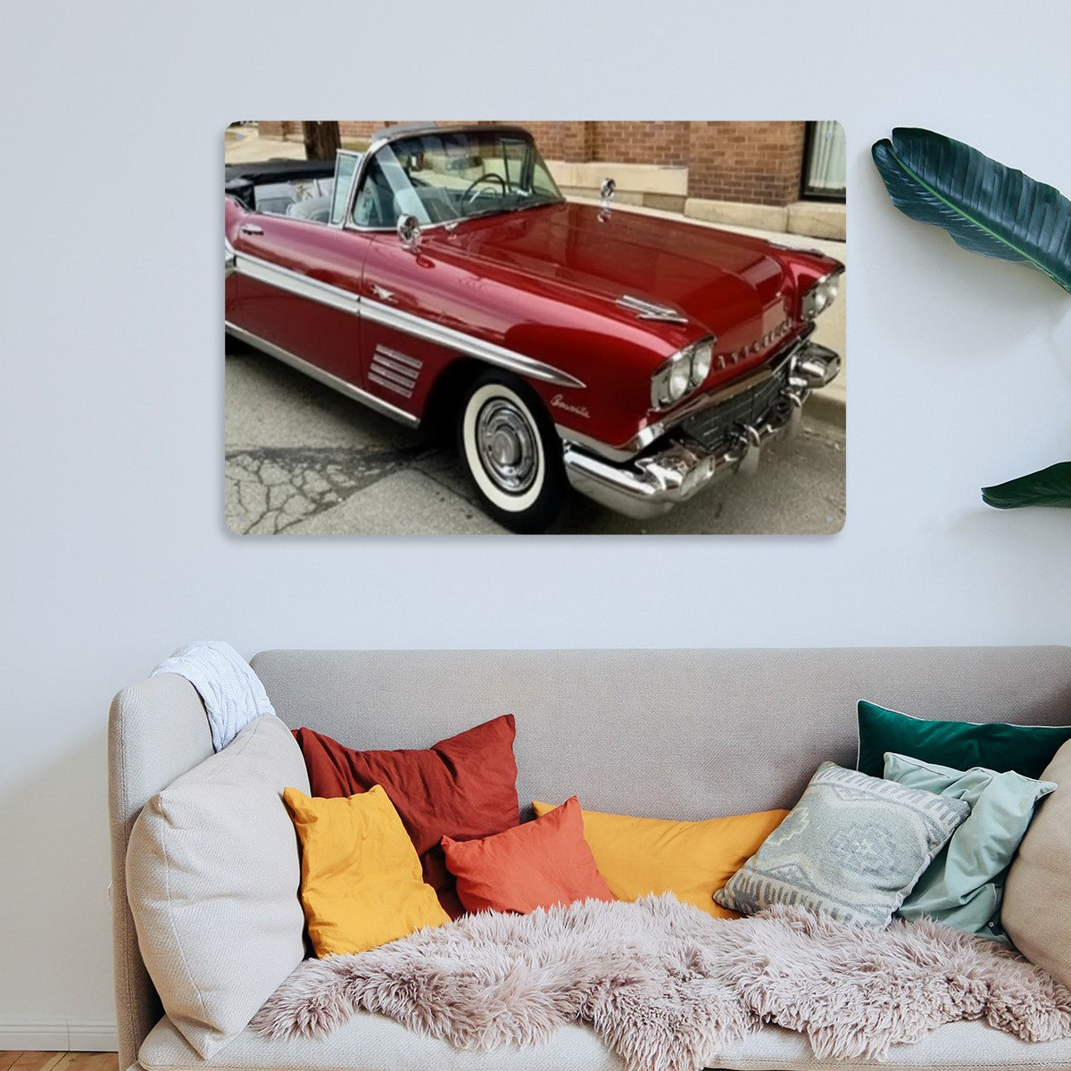 Rectangular Tin Sign Metal Sign Decor 1958 Pontiac Bonneville Convertible