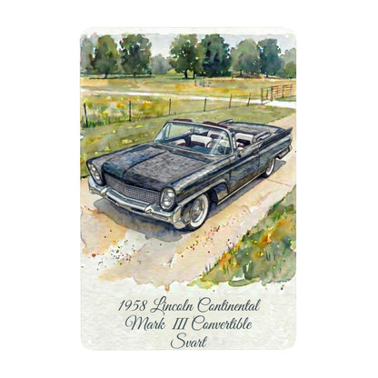 Tin Sign Rectangular 1958 Lincoln Continental Mark III Convertible Svart