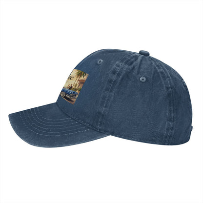 Unisex Washed Denim Baseball Cap Firefly1959 Cadillac De Ville, Blue