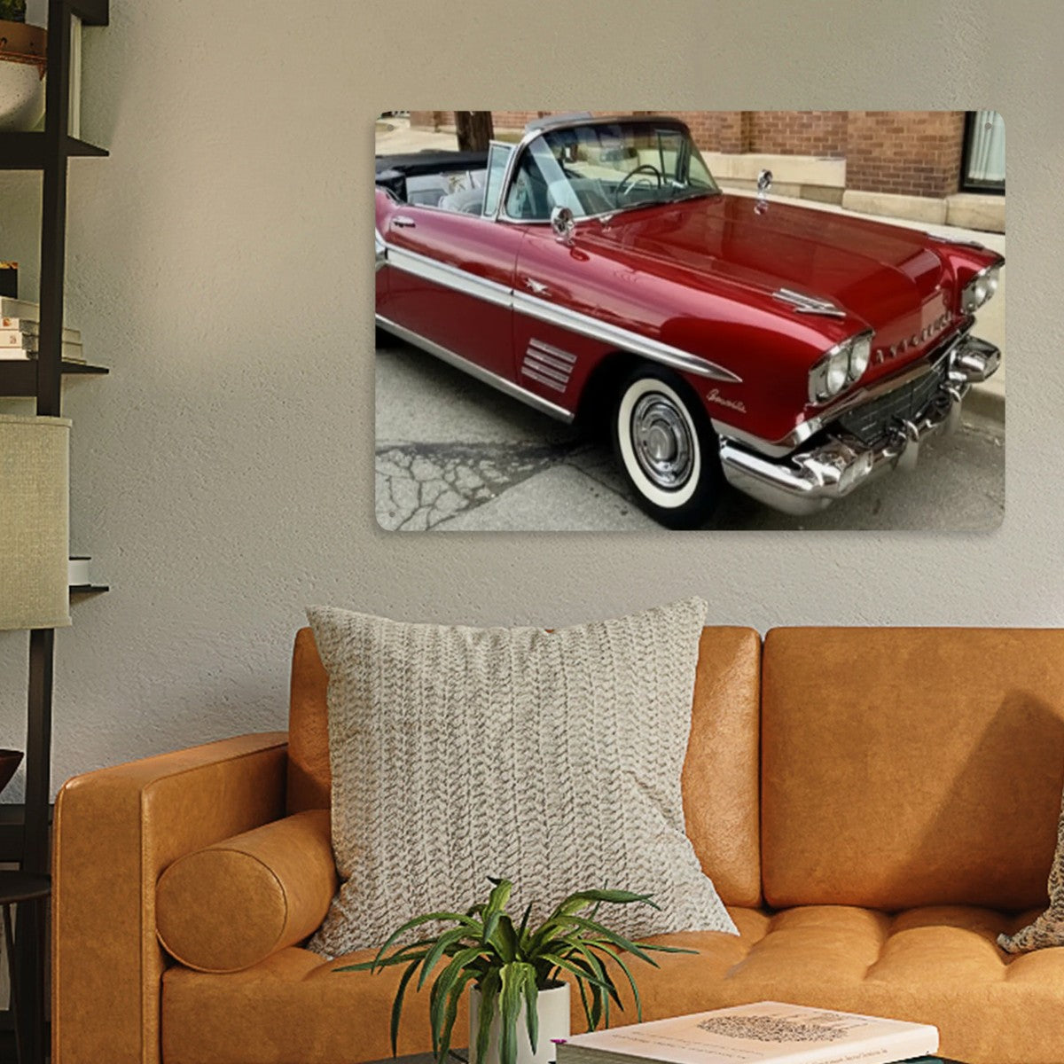Rectangular Tin Sign Metal Sign Decor 1958 Pontiac Bonneville Convertible