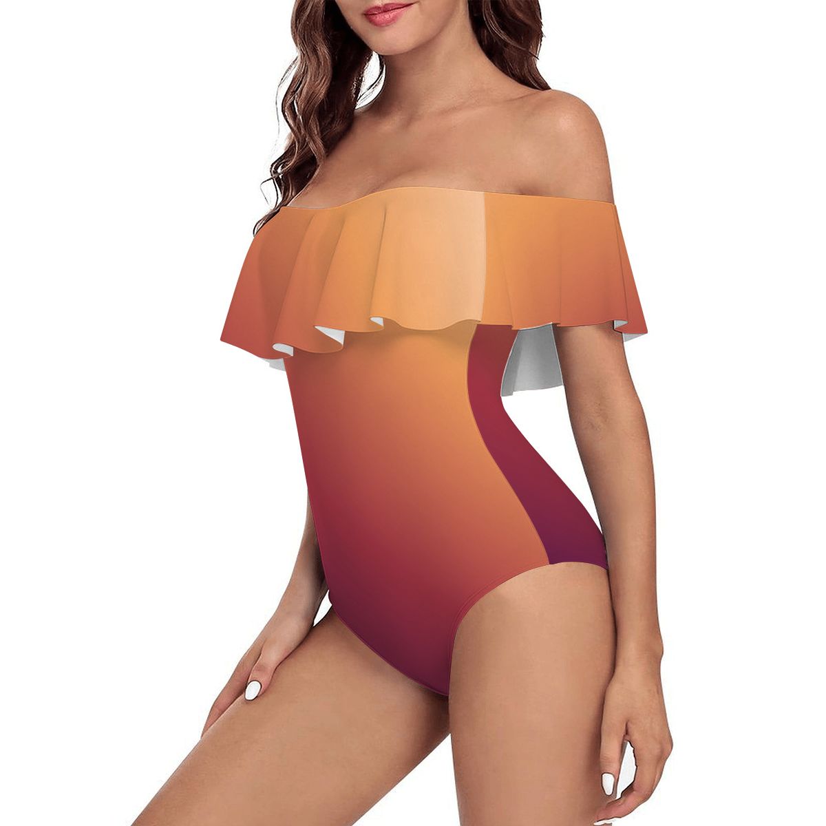 Off Shoulder Ruffle OnePiece Swimsuit