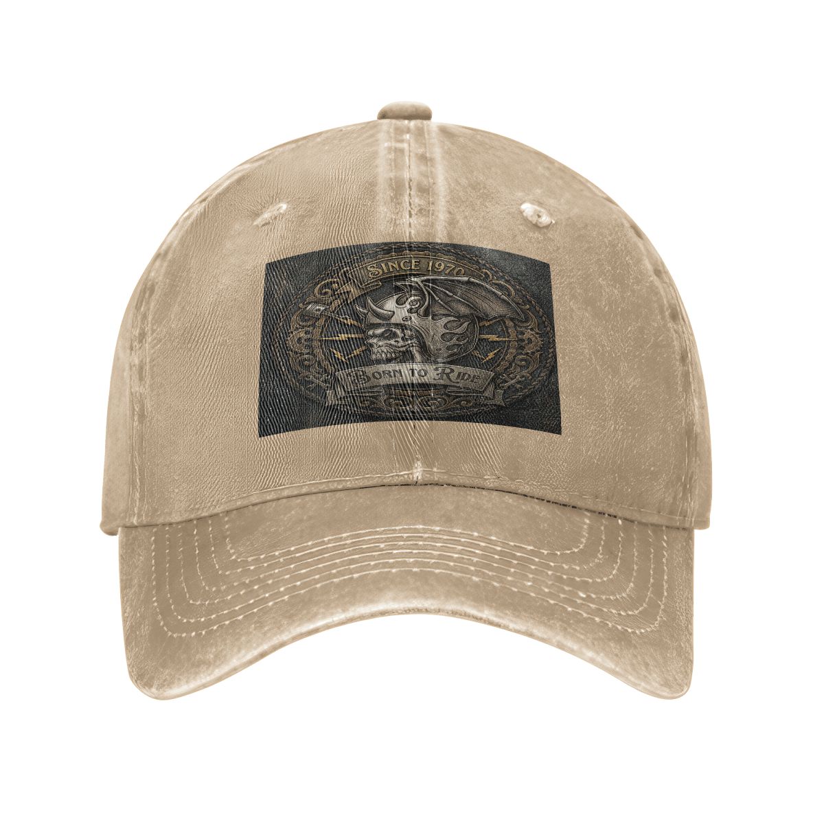 Unisex Washed Denim Baseball Cap BORN TO RIDE