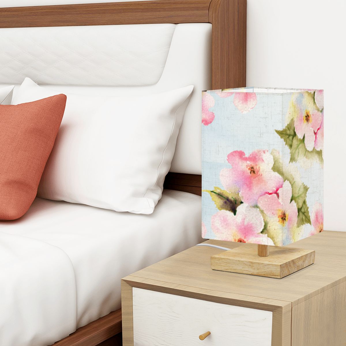 Square Table Lamp Pink Flower