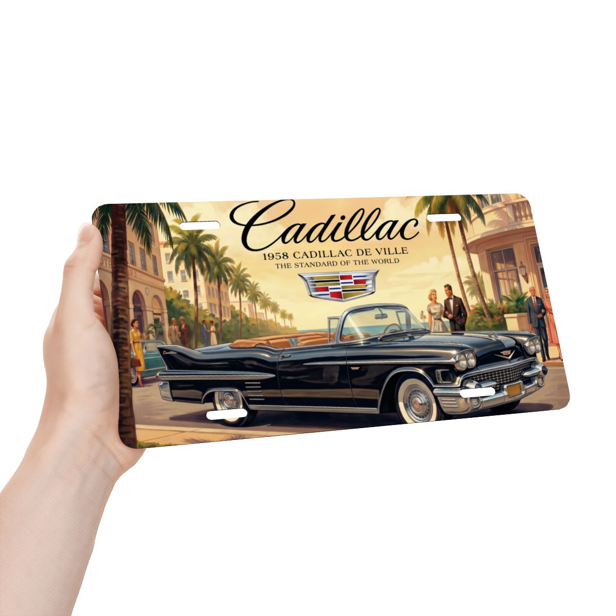 Aluminum License Plate 1958 Cadillac De Ville, Black