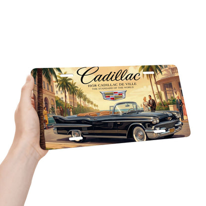 Aluminum License Plate 1958 Cadillac De Ville, Black