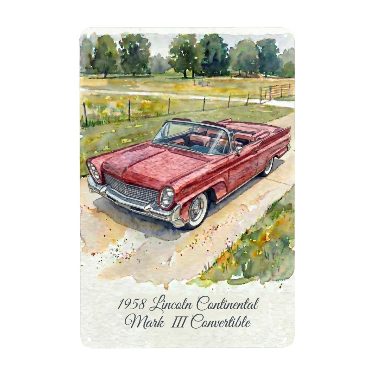 Tin Sign Rectangular 1958 Lincoln Continental Mark III Convertible Röd