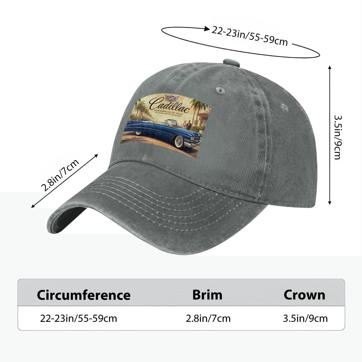 Unisex Washed Denim Baseball Cap Firefly1959 Cadillac De Ville, Blue