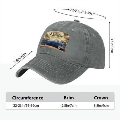 Unisex Washed Denim Baseball Cap Firefly1959 Cadillac De Ville, Blue