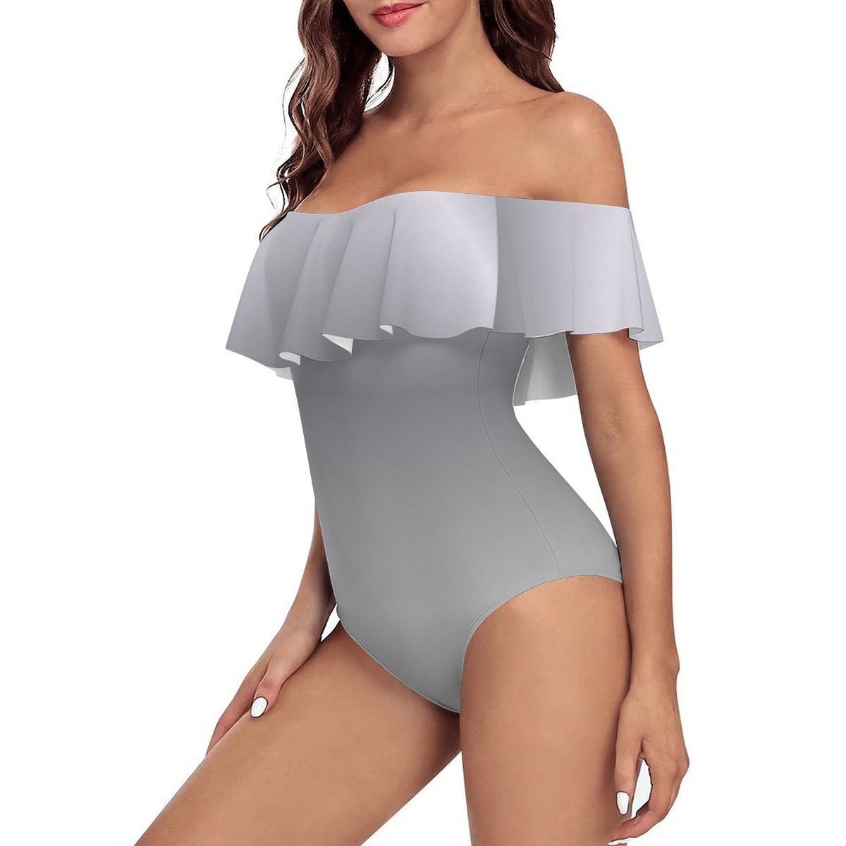 Off Shoulder Ruffle OnePiece Swimsuit