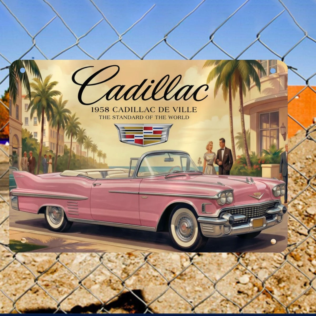 Metal Signs Outdoor 1958 Cadillac De Ville, Pink
