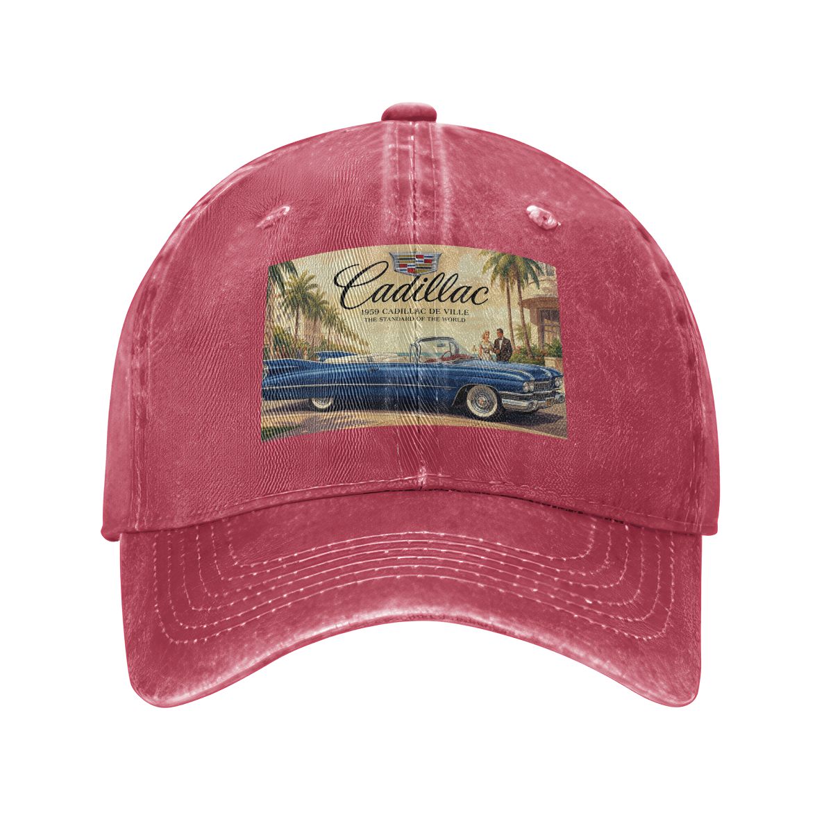Unisex Washed Denim Baseball Cap Firefly1959 Cadillac De Ville, Blue
