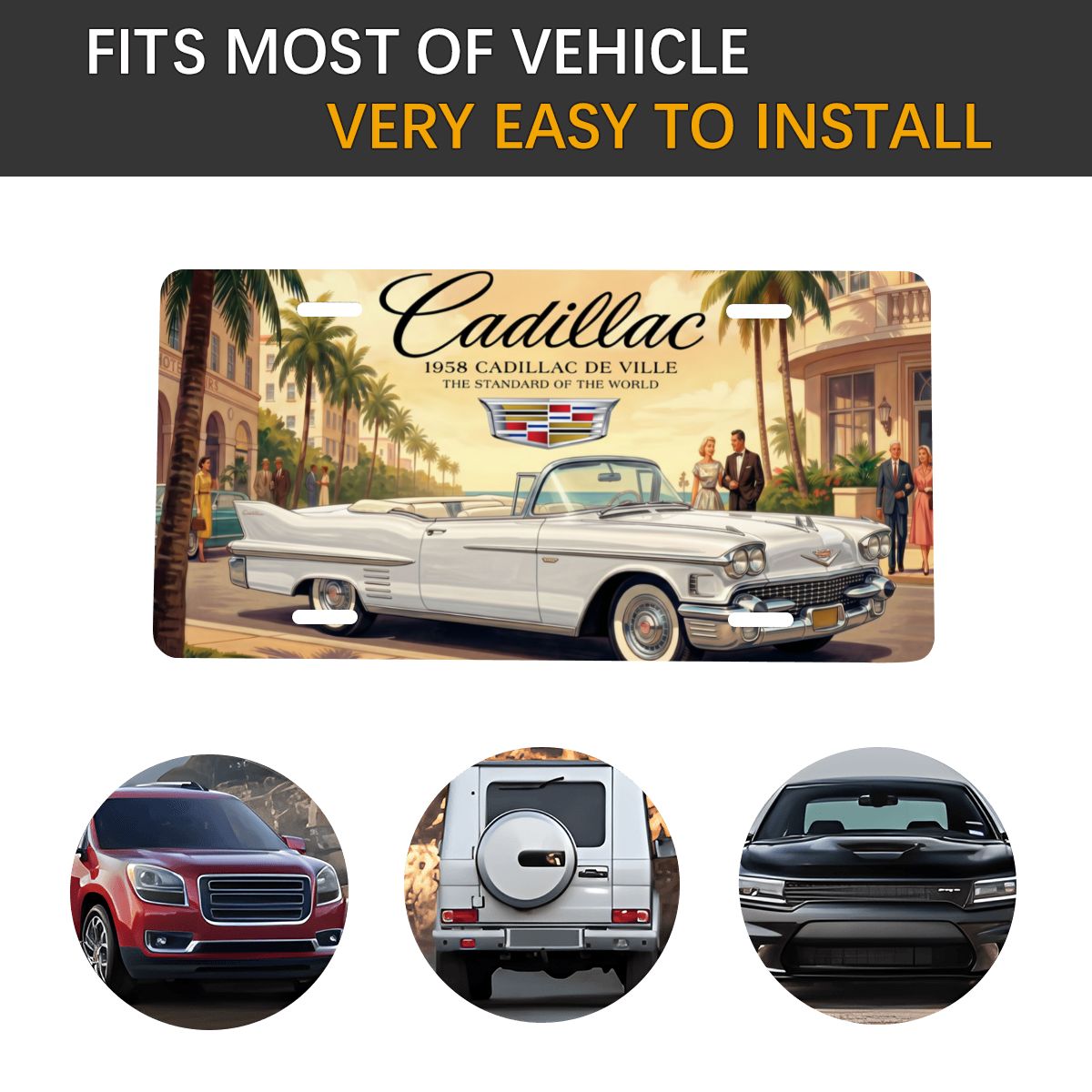 Aluminum License Plate 1958 Cadillac De Ville, White