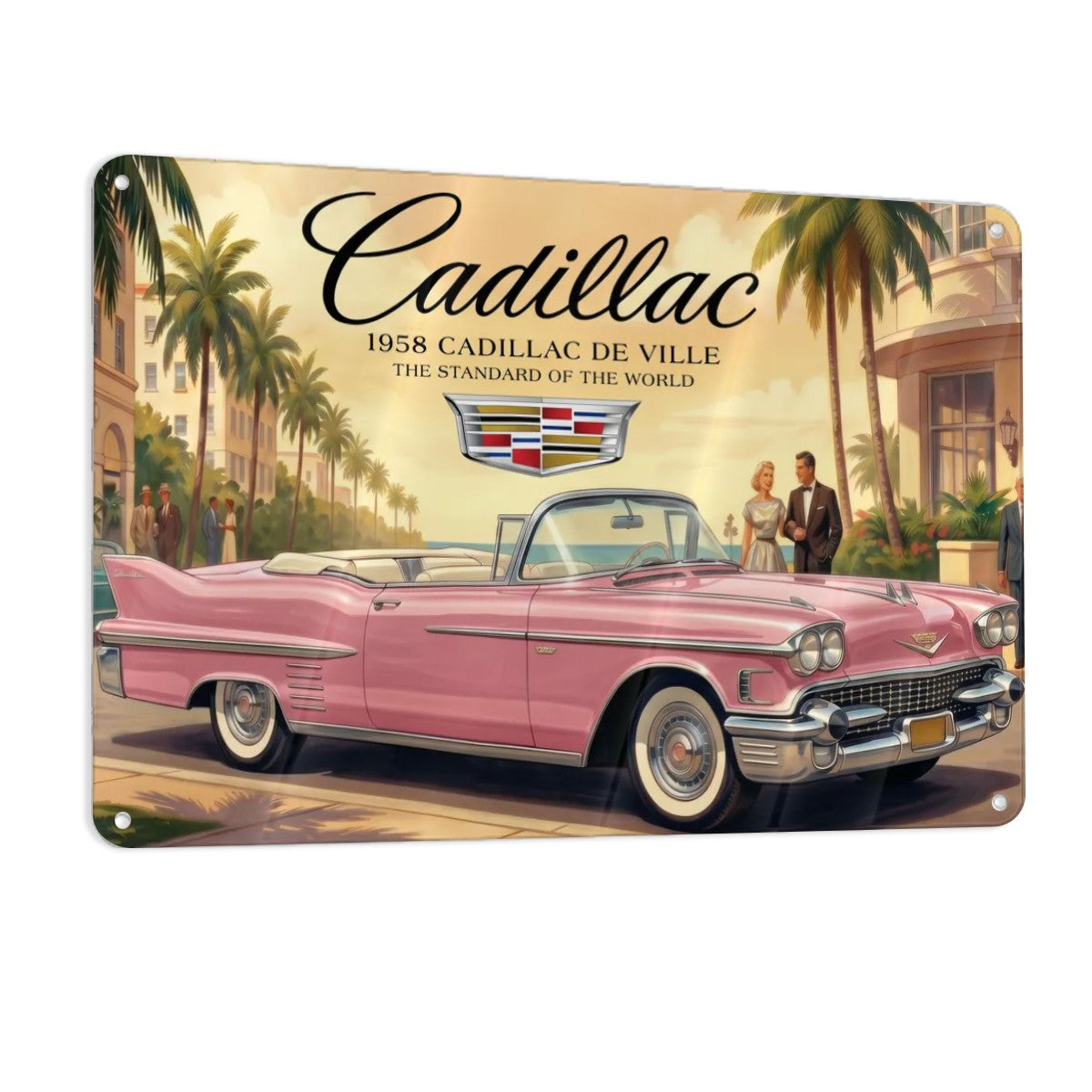 Metal Signs Outdoor 1958 Cadillac De Ville, Pink