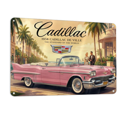 Metal Signs Outdoor 1958 Cadillac De Ville, Pink