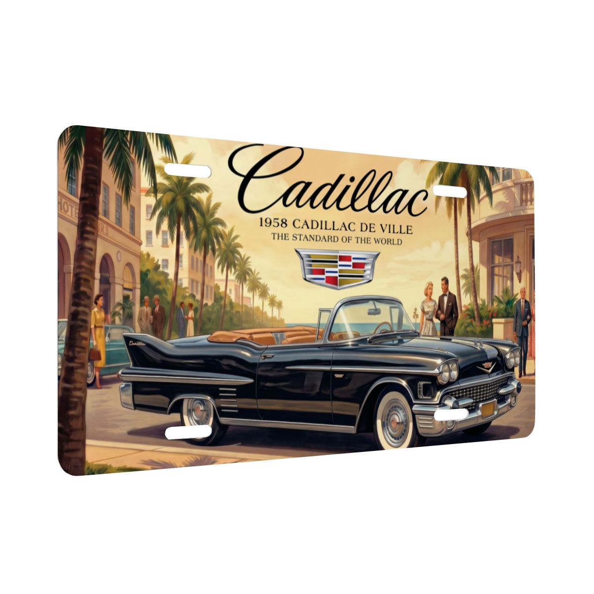 Aluminum License Plate 1958 Cadillac De Ville, Black
