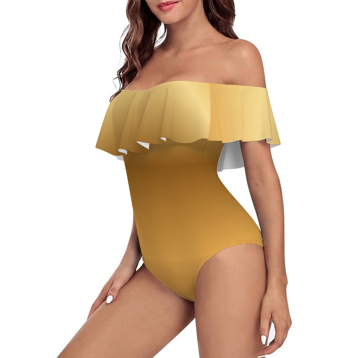 Off Shoulder Ruffle OnePiece Swimsuit