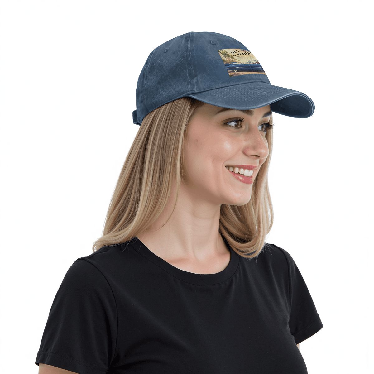Unisex Washed Denim Baseball Cap Firefly1959 Cadillac De Ville, Blue