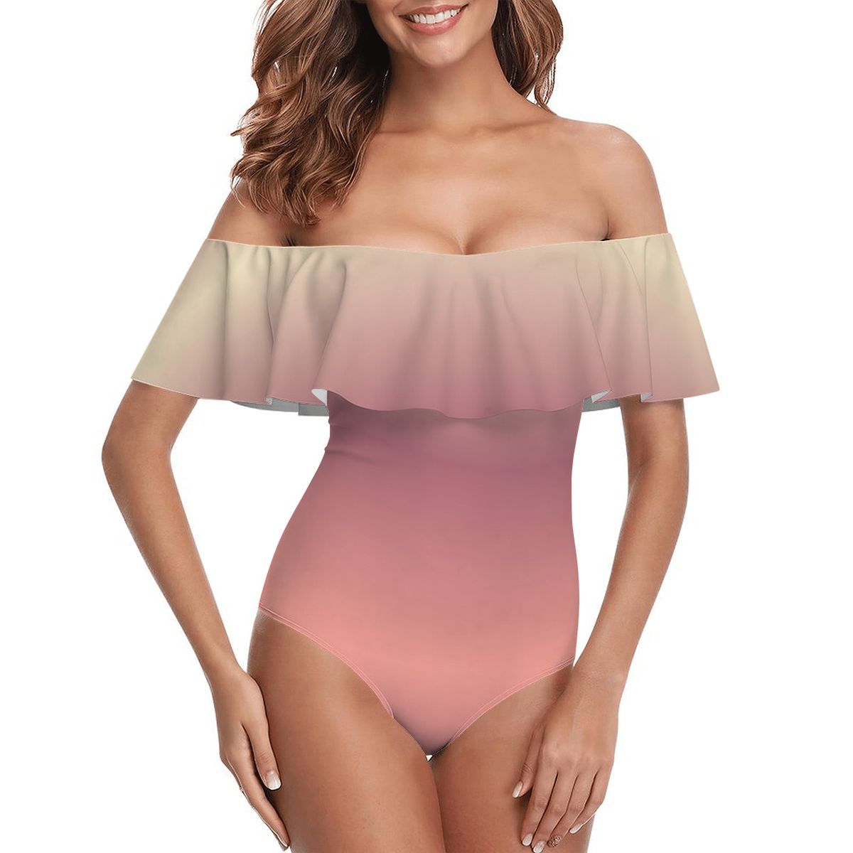 Off Shoulder Ruffle OnePiece Swimsuit
