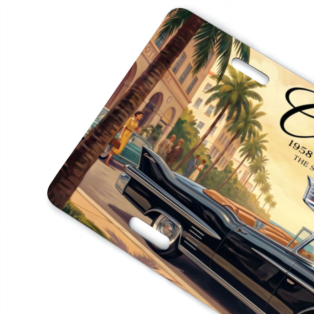 Aluminum License Plate 1958 Cadillac De Ville, Black