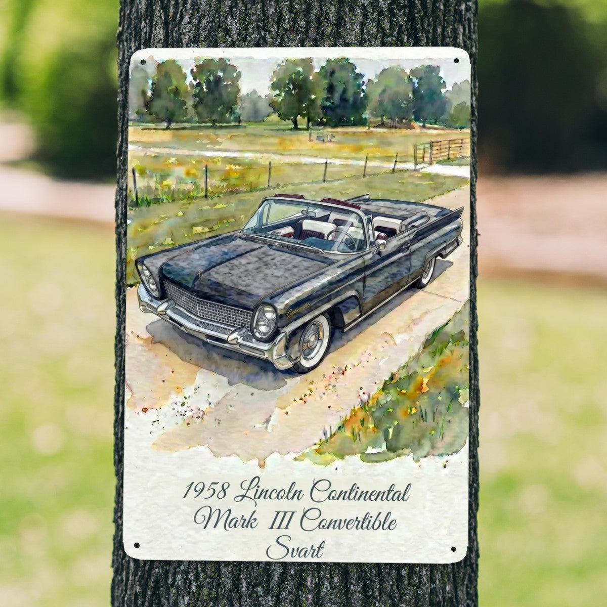 Tin Sign Rectangular 1958 Lincoln Continental Mark III Convertible Svart