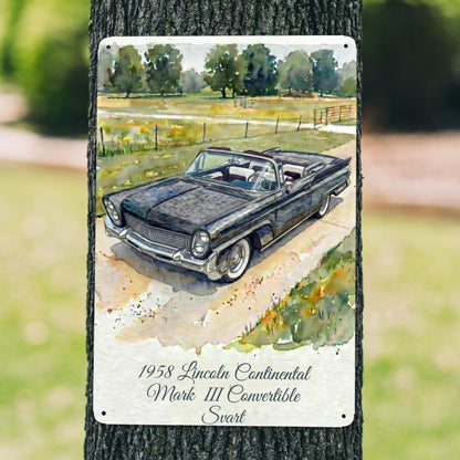 Tin Sign Rectangular 1958 Lincoln Continental Mark III Convertible Svart