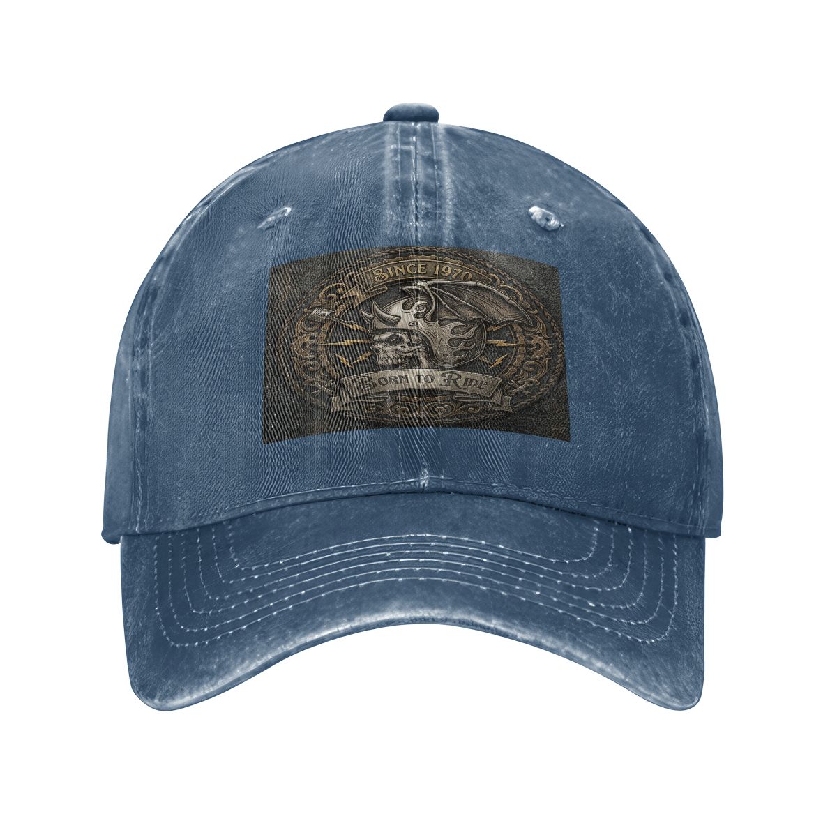 Unisex Washed Denim Baseball Cap BORN TO RIDE