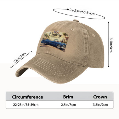 Unisex Washed Denim Baseball Cap Firefly1959 Cadillac De Ville, Blue