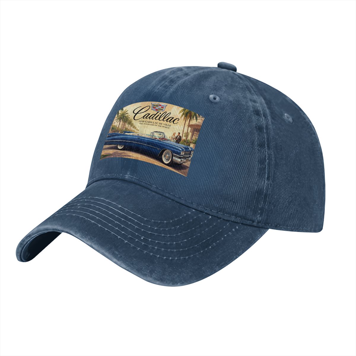 Unisex Washed Denim Baseball Cap Firefly1959 Cadillac De Ville, Blue