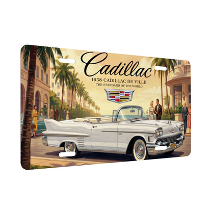 Aluminum License Plate 1958 Cadillac De Ville, White