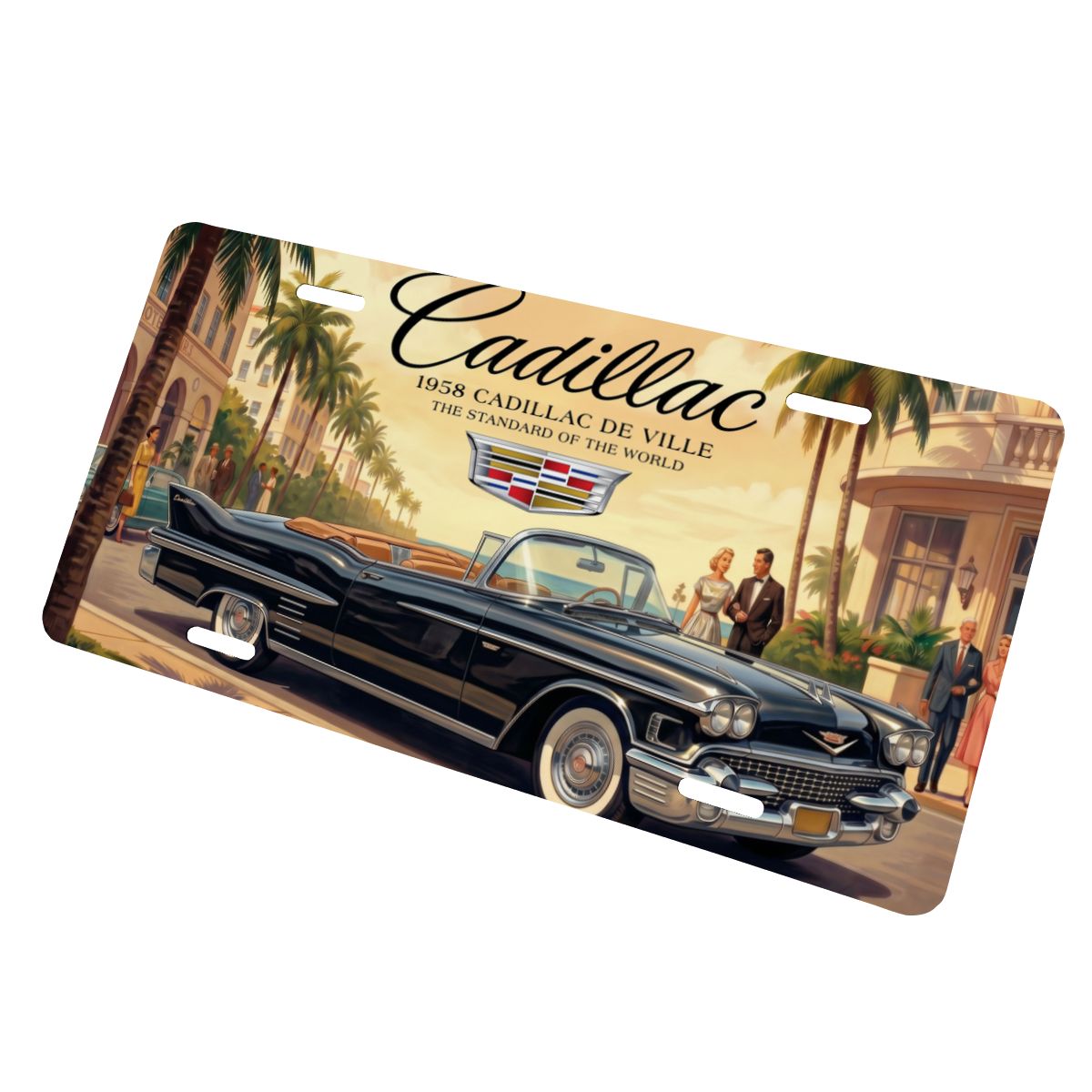 Aluminum License Plate 1958 Cadillac De Ville, Black